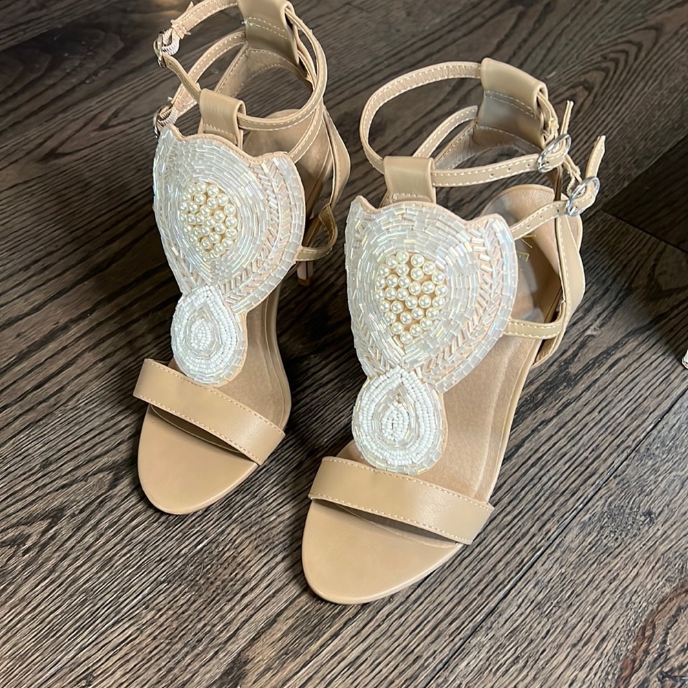Nude beaded 3 inch heels